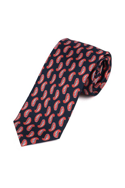 Bursa İpek Navy Blue Patterned Silk Tie Set