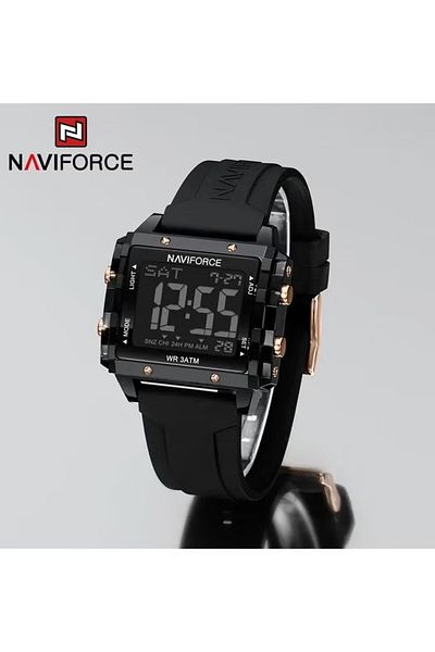 Naviforce UNISEX Digital Sports Watch – 41mm Black Transparent Case, Silicone Strap