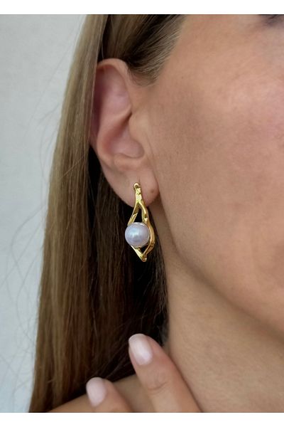 Home Sihra Accessories Steel Pearl Drop Nail Model Earrings Drop Earrings Gold Color