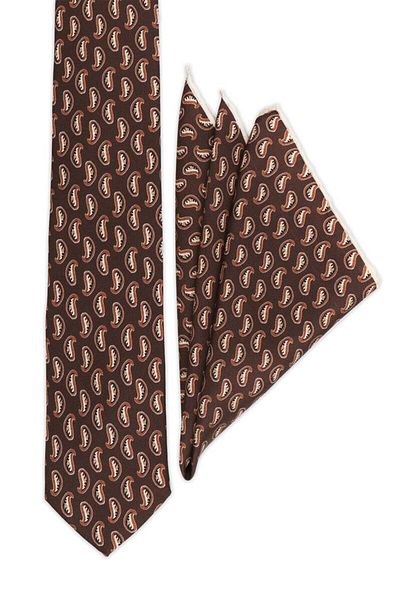Bursa İpek Brown Patterned Silk Tie Set