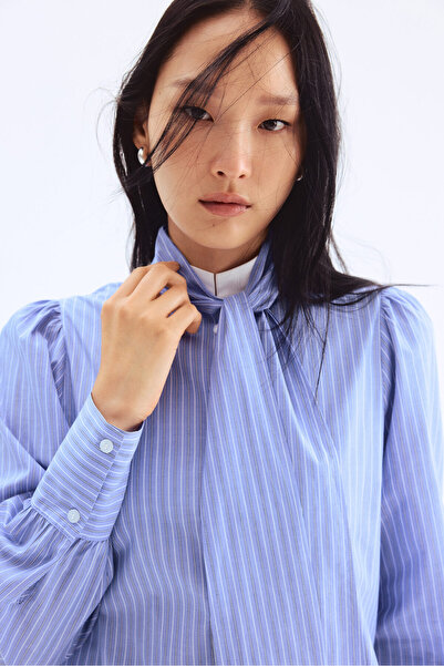 H&M Şal Detaylı Poplin Bluz