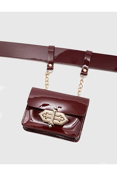 İLVİ Cle Patent Leather Claret Red Women's Belt