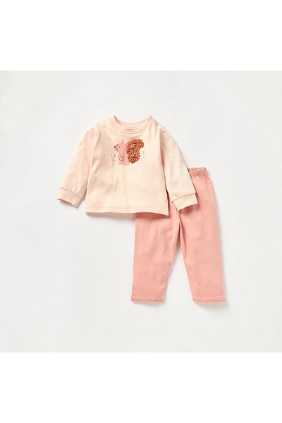 Juniors Squirrel Print Long Sleeves T-shirt and Elasticated Pyjama Set