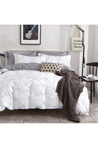 Pucioasa Lenjerie de pat 1 persoana percale cu design geometric, bumbac 100%, cearceaf pilota 150x220cm