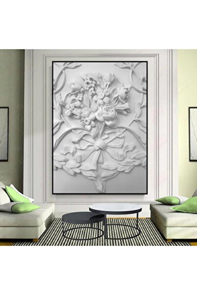 Marktna لوحة جدارية قماشية مطبوعة بتصميم اللوحة الجبسية مع برواز أسود مجوف