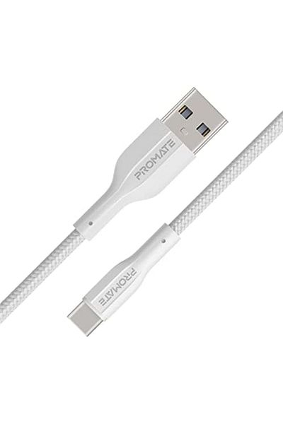 Promate كابل USB إلى USB-C، كابل شحن من النوع C من السيليكون المتين مع شحن سريع 2 أمبير، 480 ميجابت في الثانية D