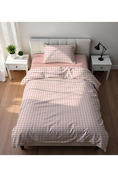 Evmila Διπλής όψης Pink Gingham Pattern - Σετ Παπλωματοθήκη με στάμπα