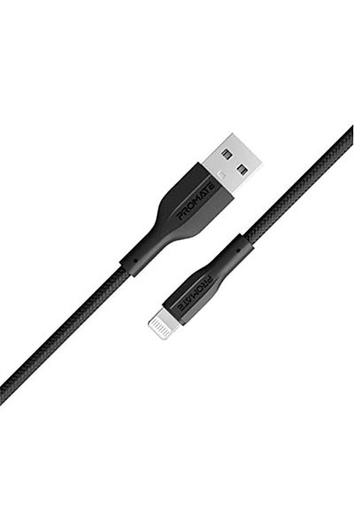 Promate كابل USB-A إلى Lightning، شحن USB-A متين بقوة 10 وات مع نقل بيانات بسرعة 480 ميجابت في الثانية، و100 سم أمبير