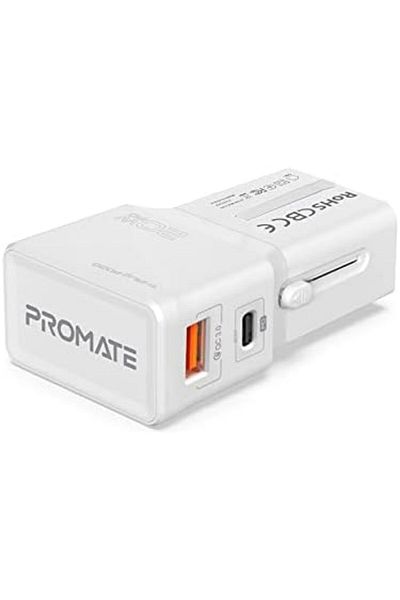 Promate Travel Adapter, All-In-One International Travel Power Charger with 20W Fast USB-C™ Chargin