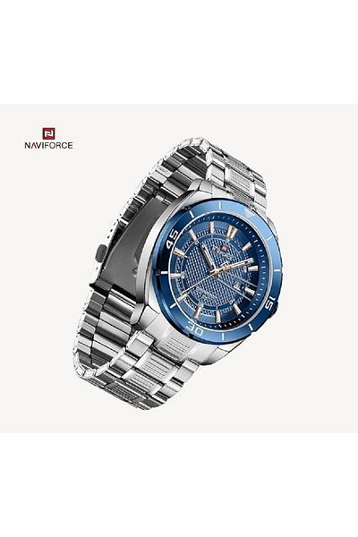 Naviforce Men's Analog Quartz Watch – 45mm Dial, Stainless Steel Case, Date Display, Water Resistant