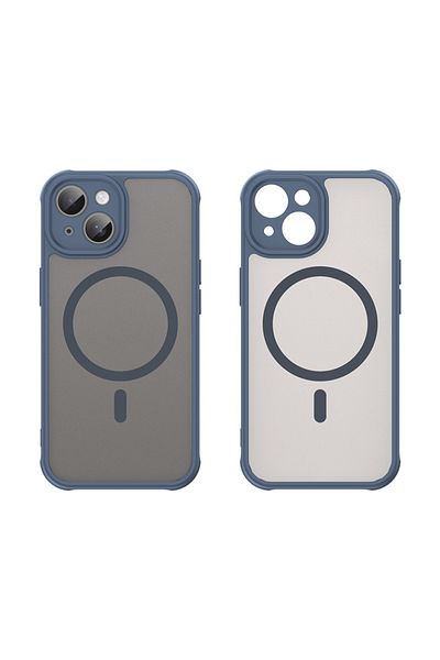 SKYDDAR INNOVATION Husă pentru iPhone 15 Plus, HaloFrost MagSafe II, rezistentă la șocuri, set cu autocolant, albastru marin