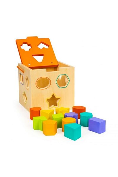 SMARTIC Educational cube for sorting geometric shapes, wooden material, 12 pieces