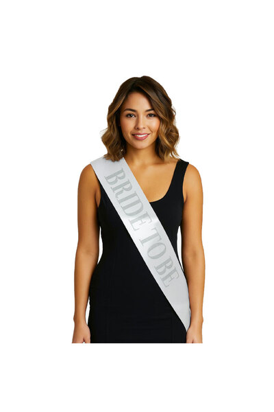 Skygo Thick Silver Written Bride to Be Sash on White Satin