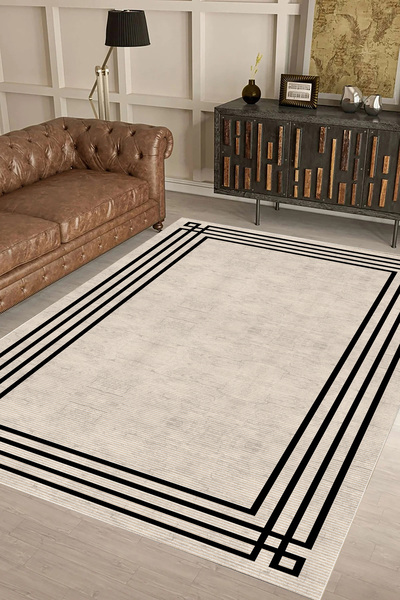 UZZA Geometrik İskandinav Eskitmeli Dijital Baskı Yıkanabilir Kaymaz Taban 9036
