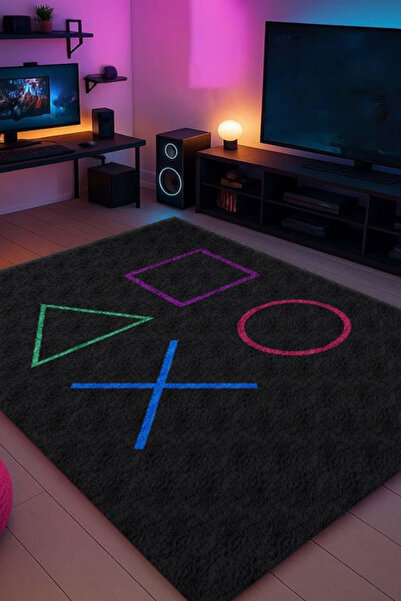 DERAS HOME Dijital Baskı Yıkanabilir Kaymaz Taban Genç Odası Gamer Halısı