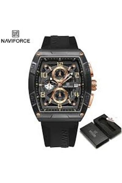 Naviforce Elegant Black Chronograph Watch for Men with Square Dial Durable Stainless Steel Case Water Resistan