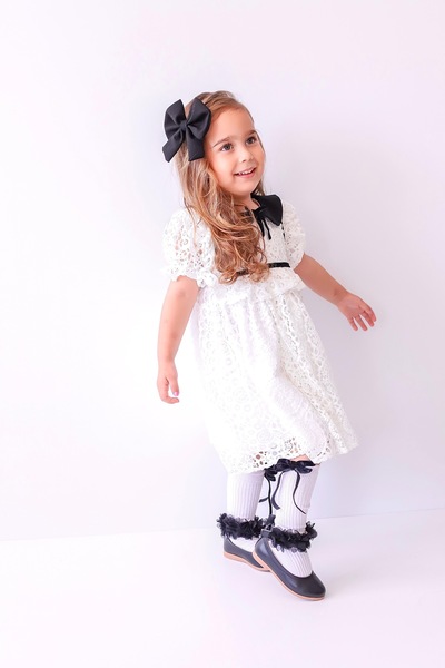 BİHAYALBİÇOCUK Beyaz Yarım Kollu Dantelli Elbise