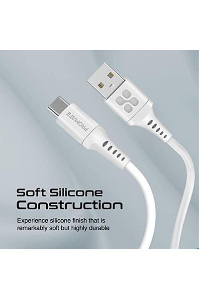 Promate كابل USB إلى USB-C™، كابل شحن من السيليكون المتين من النوع C™ مع 3Aw، وسرعة نقل بيانات 480 ميجابت في الثانية