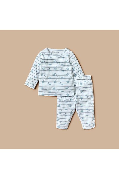 Juniors All-Over Bear Print Long Sleeves T-shirt and Elasticated Pyjama Set