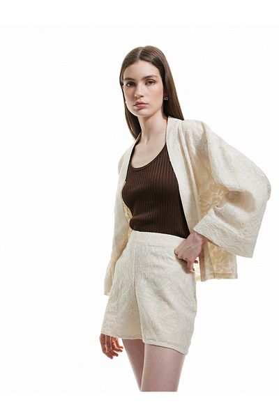 Koton Cotton Floral Textured Embroidered Mini Shorts