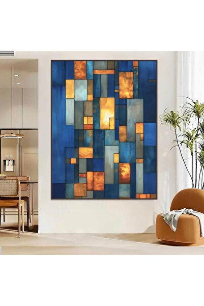 SND لوحة قماشية بتصميم تجريدي مع برواز شامبين مجوف