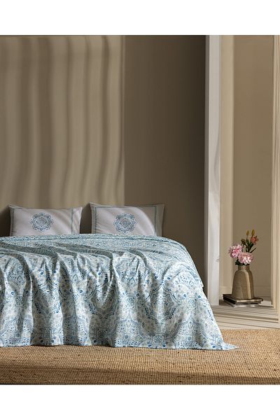 Madame Coco Alard King Size 100% Cotton Karde Printed Pique Set - Mint Green