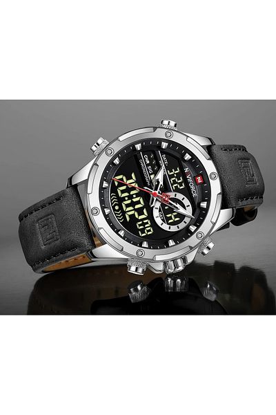 Naviforce Men's Military Analog-Digital Watch – Leather Strap, Multifunction Quartz Movement, Waterproof