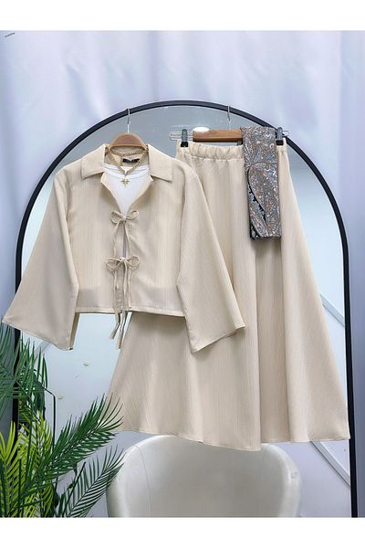 YEDİLALE Merve Skirt Jacket Double Set [Crinkle Fabric]