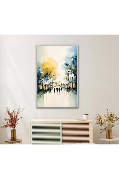 SND لوحة قماشية بتصميم بتصميم طبيعة مع برواز فضي مجوف