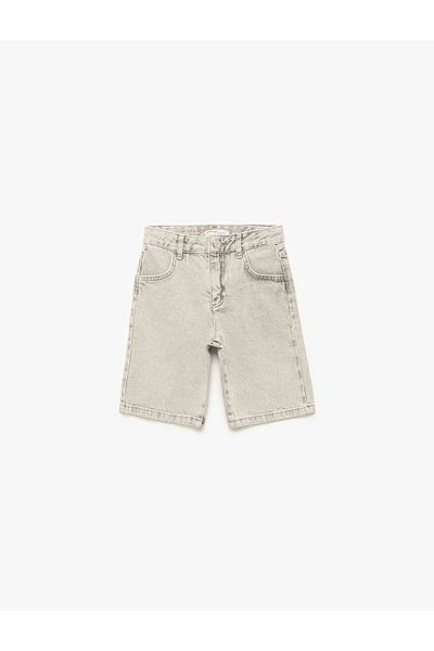 Koton Cotton Elastic Waist Button Pocket Jean Shorts