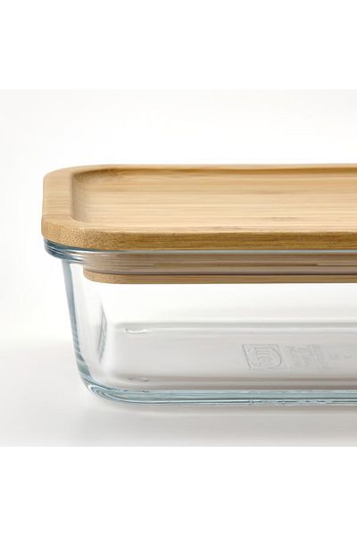 IKEA Food container with lid, rectangular glass/bamboo, 1.0 l