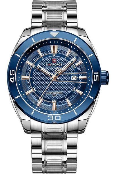 Naviforce Men's Analog Quartz Watch – 45mm Dial, Stainless Steel Case, Date Display, Water Resistant