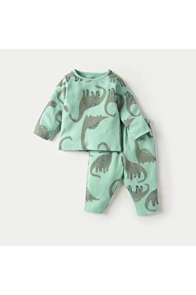 Juniors طقم بيجاما مطاطية مع تيشيرت بأكمام طويلة وطبعة ديناصورات