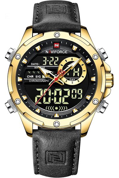 Naviforce Men's Military Analog-Digital Watch – Leather Strap, Multifunction Quartz Movement, Waterproof