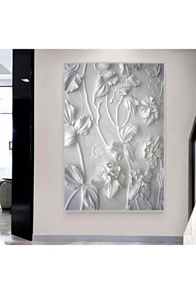 4gdran لوحة جداربة قماشية مطبوعة بتصميم اللوحة الجبسية مع برواز فضي مجوف