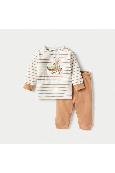Juniors Duck Applique Long Sleeve T-shirt and Elasticated Pyjama Set