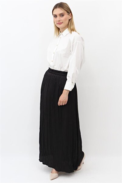 Yaqa Krinkıl Astarlı Anise Etek - Siyah