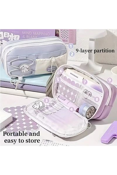 Adalinhome Kawaii Korean Style Cute Multi-Compartment Pencil Case