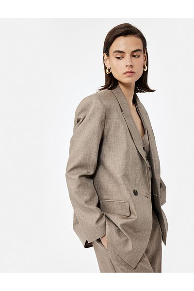 Koton Double Breasted Collar Long Sleeve Oversize Blazer Jacket
