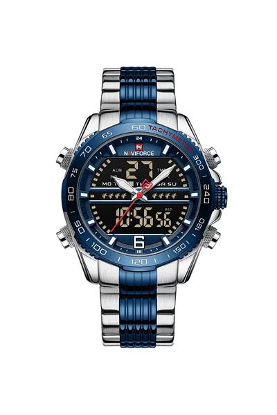 Naviforce Multi-Function Analog Digital Wrist Watch for Men with Stainless Steel Strap Chronograph