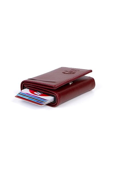 Newish Women's Mechanized Card Holder and Wallet - Claret Red