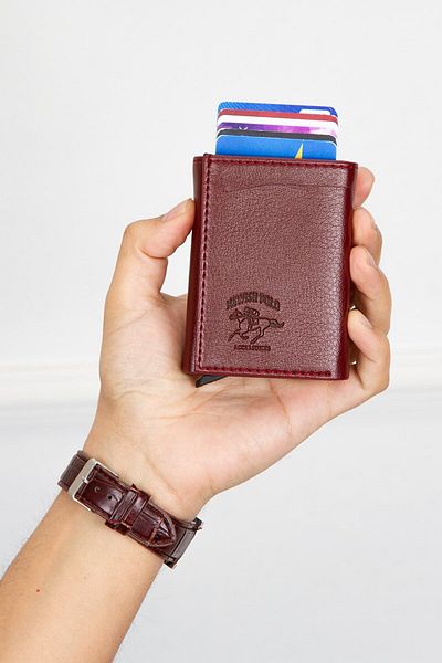 Newish Women's Mechanized Card Holder and Wallet - Claret Red