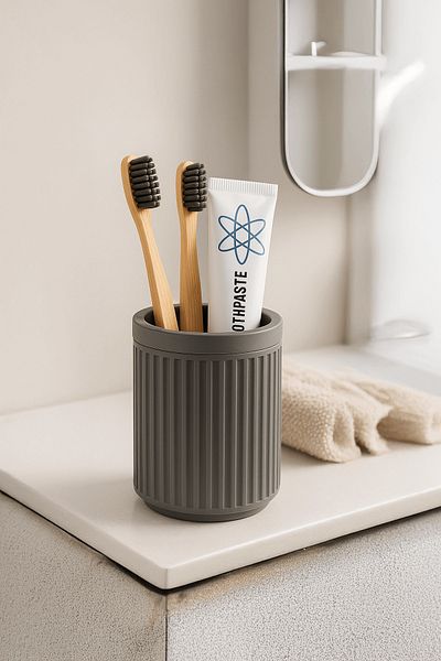 Sas Haus Комплект за баня Lines Series Grey, 3 части: овална акрилна сапунерка, държач за четка и диспенсър за течен сапун - 3319