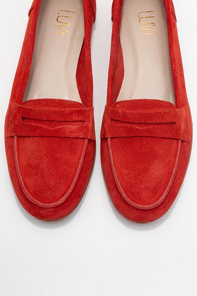 LuviShoes F02 Червени велурени дамски мокасини от естествена кожа