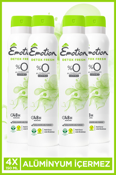 Emotion Detox Fresh Kadın Vegan Deodorant 4x150 Ml Hızlı Kurur, Leke Bırakmaz