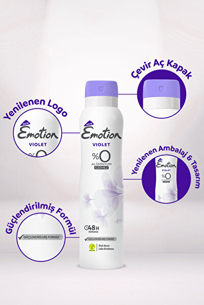 Emotion Violet Kadın Vegan Deodorant 4x150 Ml Hızlı Kurur, Leke Bırakmaz
