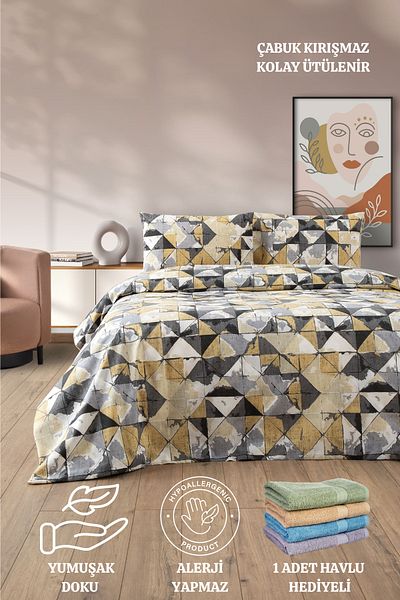 Formeya Lovely Patterned Double Duvet Cover Set - Double Duvet Cover Set with Elastic Sheet