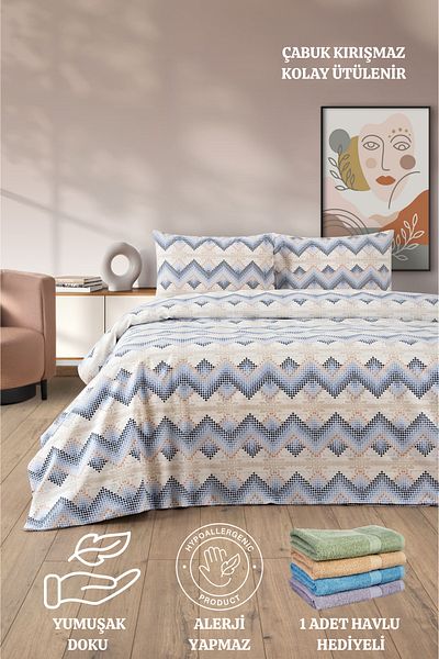 Formeya Set de lenjerie de pat dublu cu modele minunate - Set de lenjerie de pat dublu cu cearșafuri