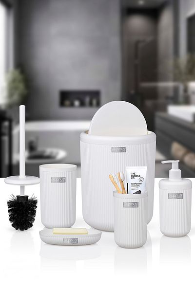 Okyanus Home Linea White Striped Round Bathroom Set