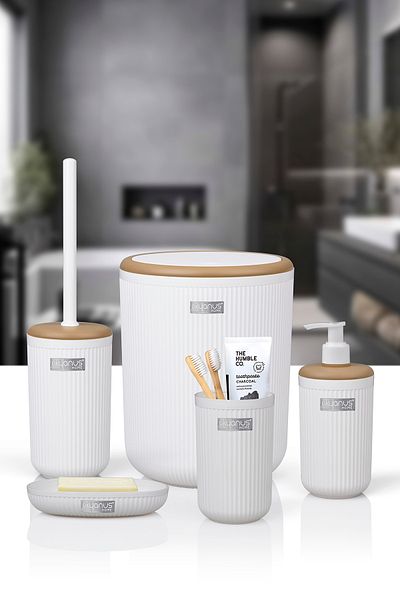 Okyanus Home Σετ μπάνιου Linea Due White ριγέ στρογγυλό 5 τεμαχίων